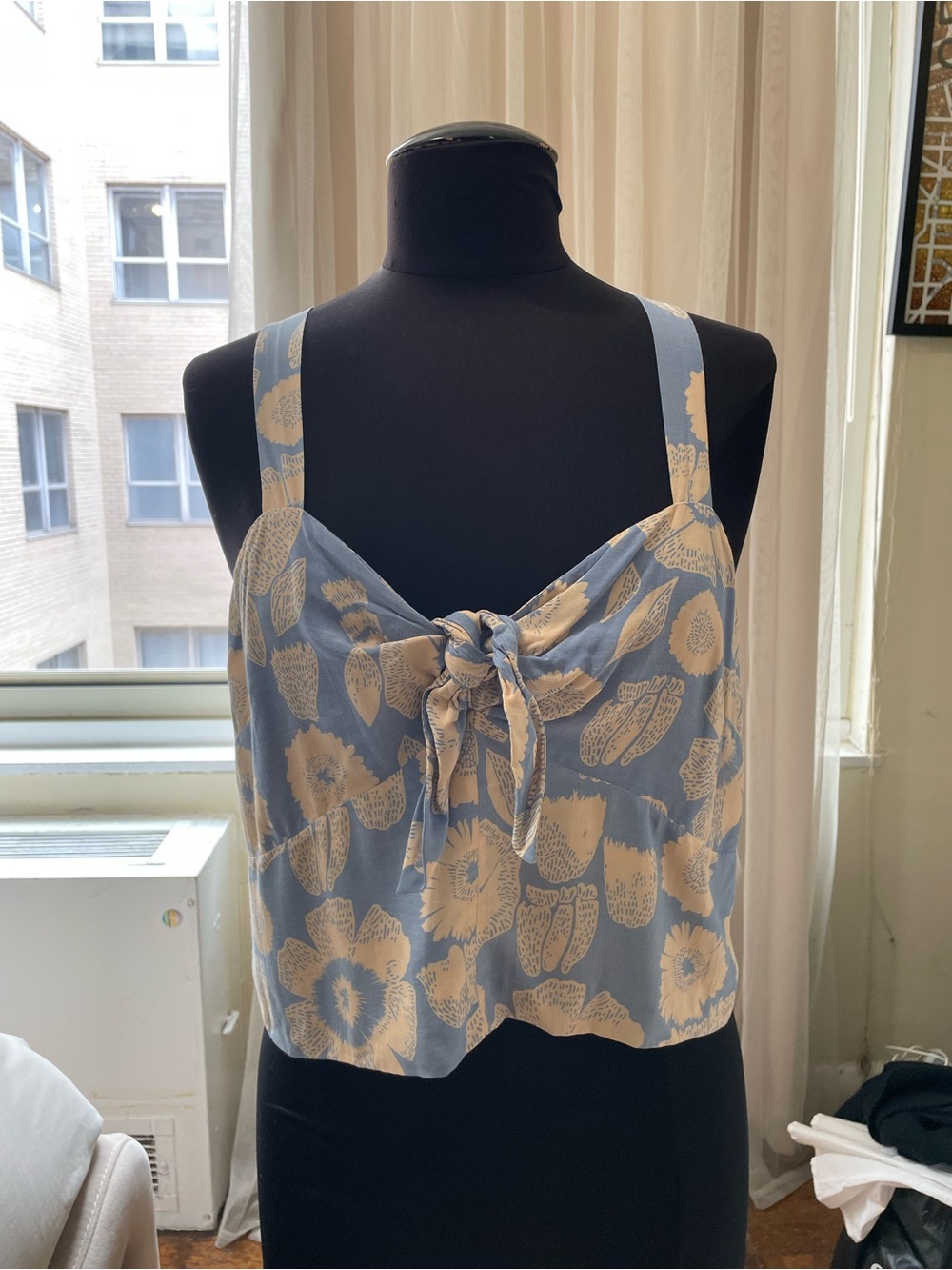 H&M Blue and Cream Floral Tie-Front Camisole